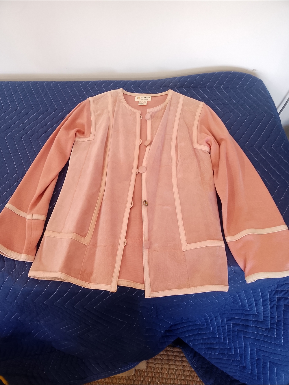 Banff Vintage Salmon Pink Suede & Knit 3 Piece Skirt Suit
